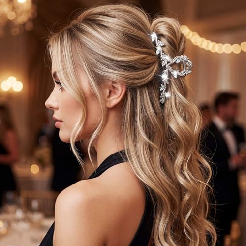 Gold Rhinestone Claw Clips for Women - Pack of 2 Fancy Hair Accessories