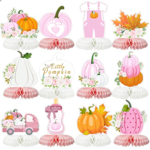 12 PCS Pumpkin Honeycomb Centerpieces for Baby Shower Decor