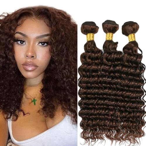 Xddnamei 300g Virgin Human Hair Bundles #4 Chocolate D Deep Wave - 10, 12, 14 Inch