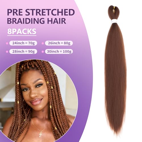 LumosHair 30 Inch Pre-Stretched Braiding Hair - 8 Packs Synthetic Fiber