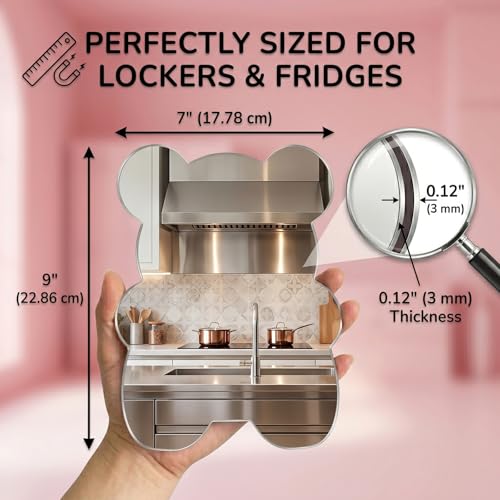 Bear-Shaped Magnetic Locker Mirror, 7x9 Inch Shatterproof Acrylic Vanity