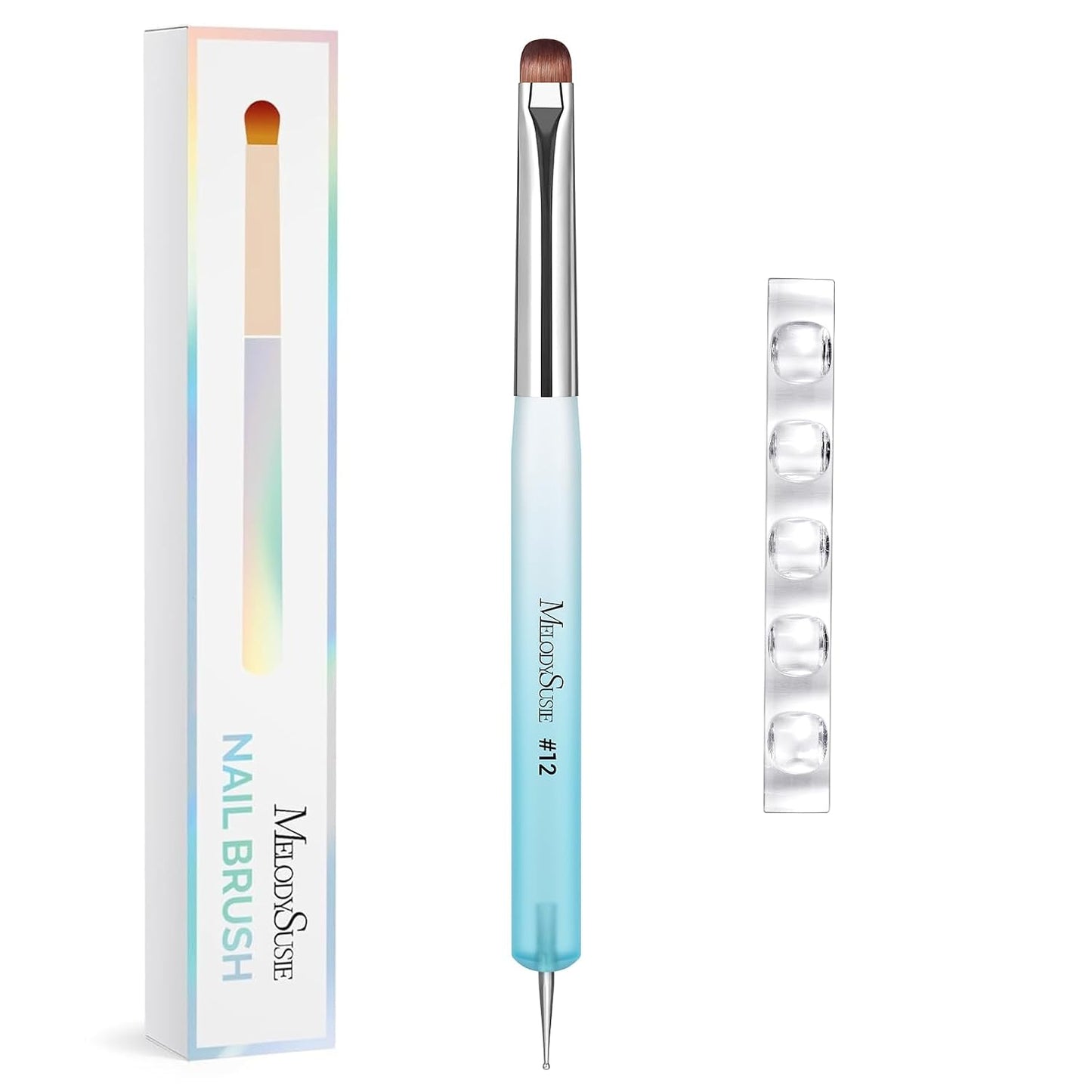 Dual-Ended French Nail Brush & Dotting Pen Set - Nail Art Tool with Holder | Blue, Size #12