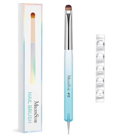 Dual-Ended French Nail Brush & Dotting Pen Set - Nail Art Tool with Holder | Blue, Size #12