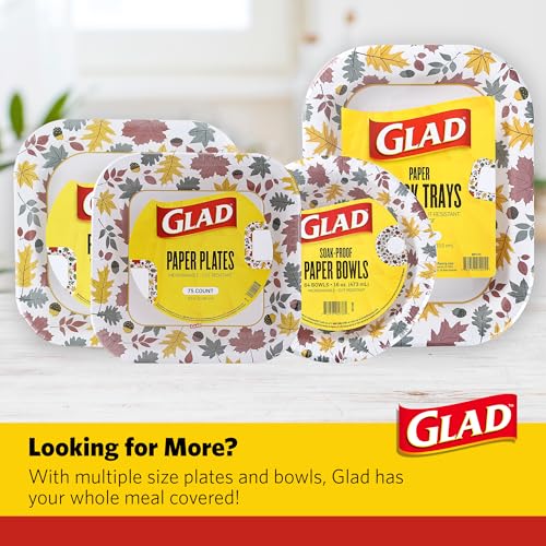 Glad Square Disposable Paper Plates, 8.5 Inch, 75 Count - Soak-Proof & Microwave Safe for Fall Gatherings