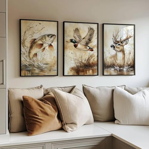 Vintage Farmhouse Animal Wall Art for Nursery - 12x16 Inch Canvas Prints (Set of 3)
