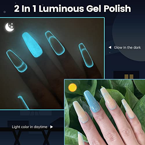 YTD Likomey Glow in the Dark Gel Nail Polish Set - 8 Colors with Base & Top Coat