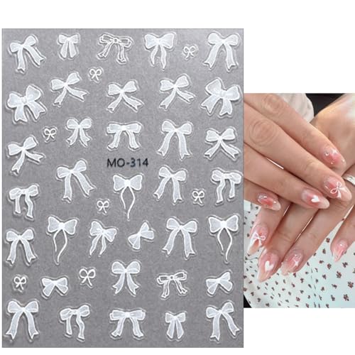 5D Bow Nail Art Stickers - 3 Sheets of Pink & White Self-Adhesive Decals