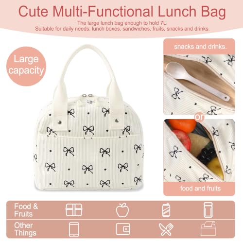 Insulated Lunch Bag for Women - Stylish Cooler Tote with Bow Design