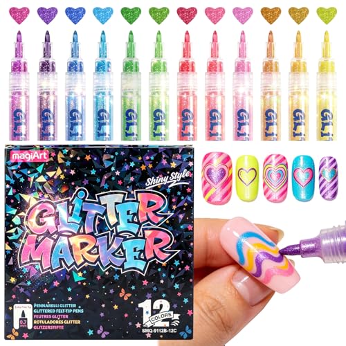 Topcent SET A Glitter Nail Art Pens Set - 12 Colors for DIY 3D Gel Nail Design