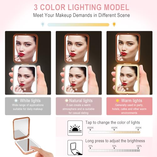 To My Granddaughter Lighted Compact Mirror - Engraved Pocket Makeup Mirror with 3 Color LED Lights - Gift from Grandma