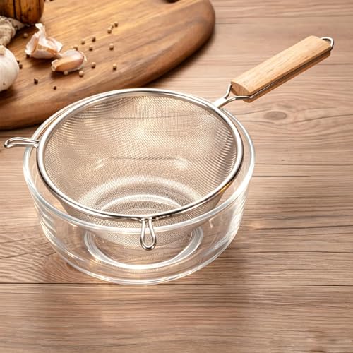 6-Inch Stainless Steel Fine Mesh Strainer with Wooden Handle