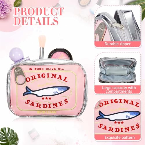 Reginary Pink Sardine Makeup Bag with Folding Mirror & Brush Set