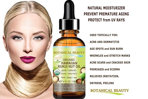 Botanical Beauty Organic Kukui Nut Oil - 100% Pure Cold-Pressed for Skin, Hair & Body