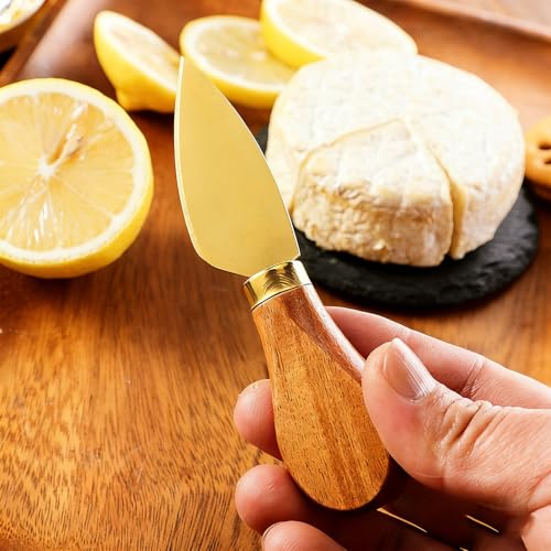 Gold Cheese Knife Set with Wooden Handles - 6-Piece Utensils