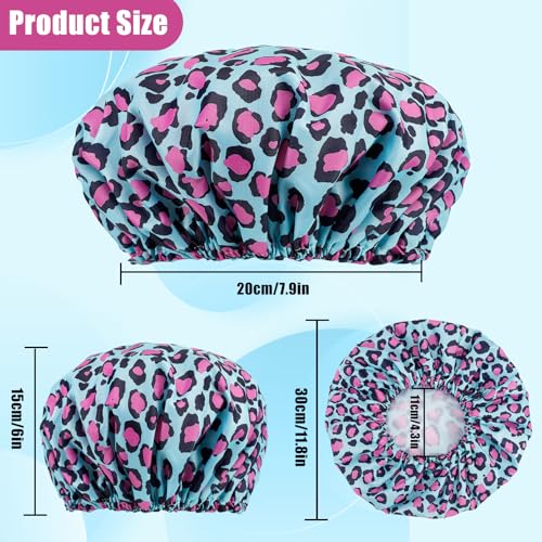Leopard Print Shower Caps for Women - 4 PCS Waterproof Set