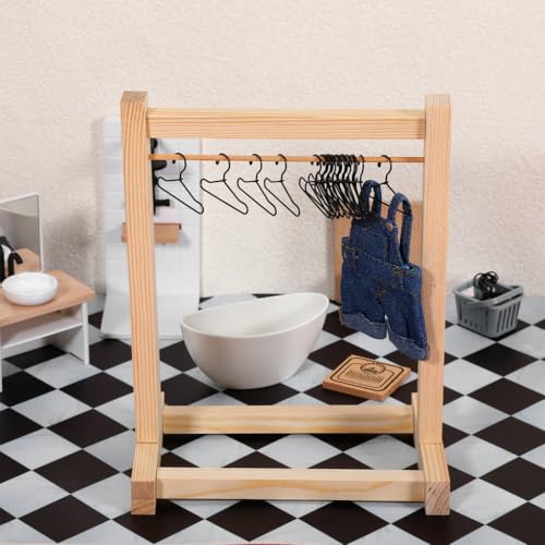 GLEAVI 55 Pcs Miniature Doll Clothes Hangers - 1:12 Scale Metal Holders