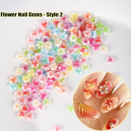 100Pcs 3D Colorful Flower Nail Charms for Nail Art - Hibiscus Design