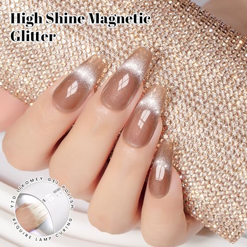 YTD Likomey 8-Color Cat Eye Gel Nail Polish Set - Magnetic Glitter UV Varnish, HEMA-Free, 0.25 Fl Oz Each