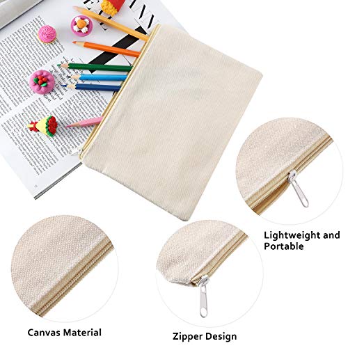 Large 16 Pcs Canvas Zipper Pouches - Beige and Black Pencil Bags