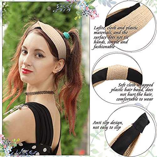 Juexica 3-Pack Straw Knotted Headbands in Straw Color – Boho Hairbands for Women & Girls