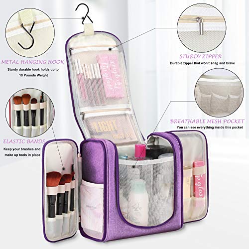 Freegrace Extra Large Hanging Toiletry Bag - Wild Violet Travel Organizer for Women & Men