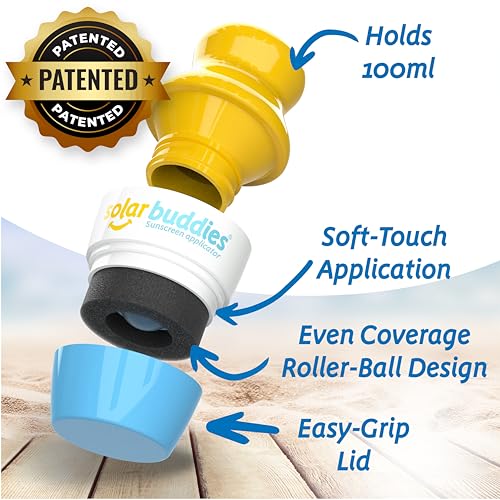 Solar Buddies Sunscreen Applicator - Single Blue - Refillable Roll on Sponge Sunscreen, Suncream & Lotion Applicator For Kids, Adults & Families - Holds 3.4fl oz, Perfect Size for Travel