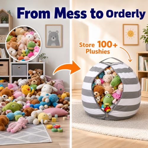 Amzlink Kids' Stuffed Animal Storage Bean Bag Chair Cover - XL Cotton Canvas