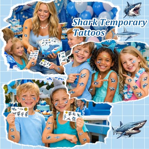 Shark Temporary Tattoos for Kids - 74 PCS Ocean Animal Designs