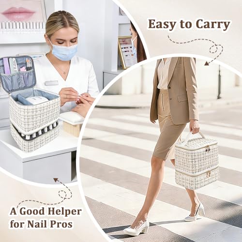 JEWHITENY White Nail Polish Organizer Bag for 30 Bottles & Lamp
