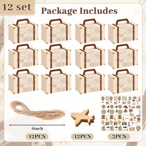 12Pcs Vintage Travel Suitcase Gift Boxes with Tags & Stickers