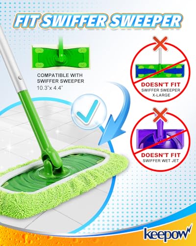 KEEPOW Dual-Material Mop Pads - 4 Pack Compatible with Swiffer