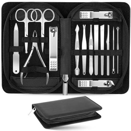 15-Piece Stainless Steel Nail Clippers Set with Leather Case
