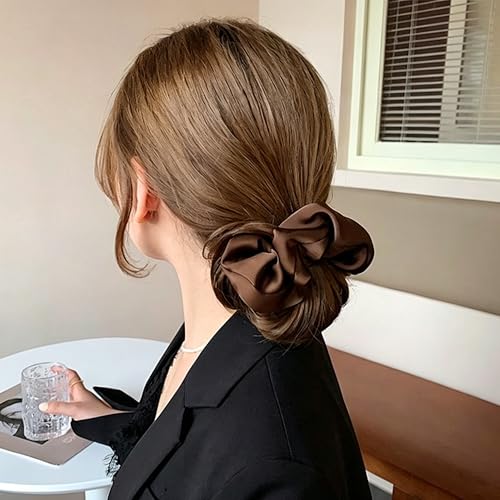 Easter Hair Set: Brown Satin & Lavender Polka Dot Scrunchies with Acetate Claw Clip