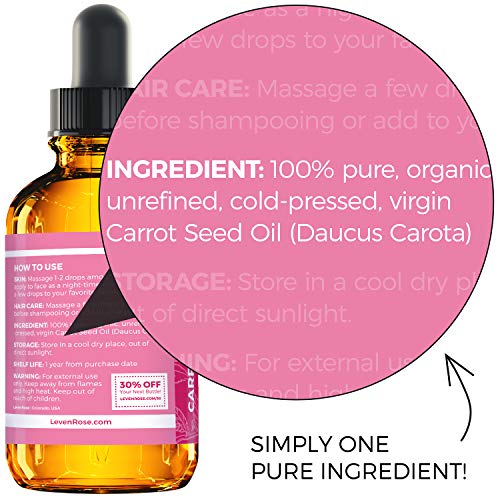 Leven Rose Carrot Seed Oil 1 Fl Oz Unrefined Cold Pressed Moisturizer for Skin Hair Nails