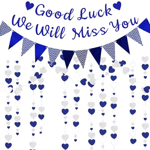 We Will Miss You Banner - Blue & Silver Farewell Party Decorations