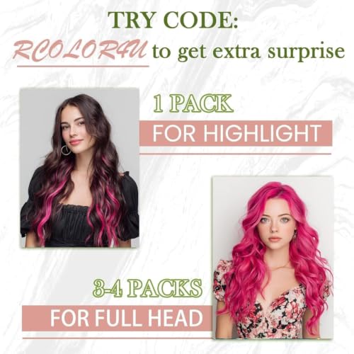 RUNATURE Hot Pink Tape-In Hair Extensions, 12-Inch Remy Human Hair, 10pcs