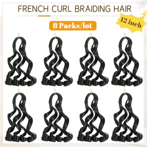 12 Inch French Curl Braiding Hair – 8 Packs Pre-Stretched Synthetic Extensions
