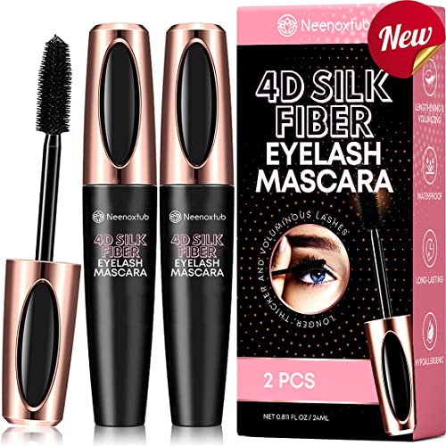 Neenoxtub 4D Silk Fiber Lash Mascara - Waterproof, Lengthening & Thickening (2 Pack) Black