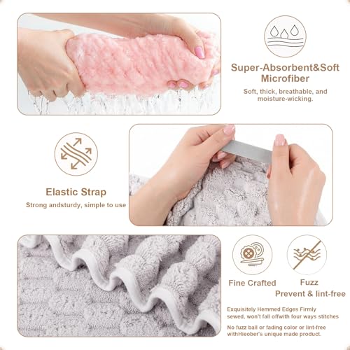 Super Absorbent Hair Towel 2-Pack: 24x42in Light Grey & Pink Microfiber Hair Wrap for Women