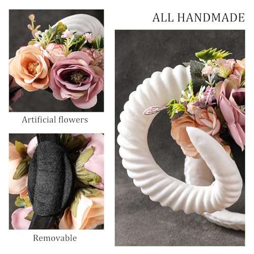 MOSTORY Flower Sheep Horns Headband for Renaissance Halloween Cosplay
