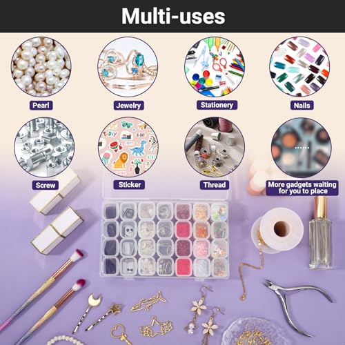 COSICS Clear 28-Grid Nail Art & Jewelry Organizer Box with Lids, Plastic Storage Case