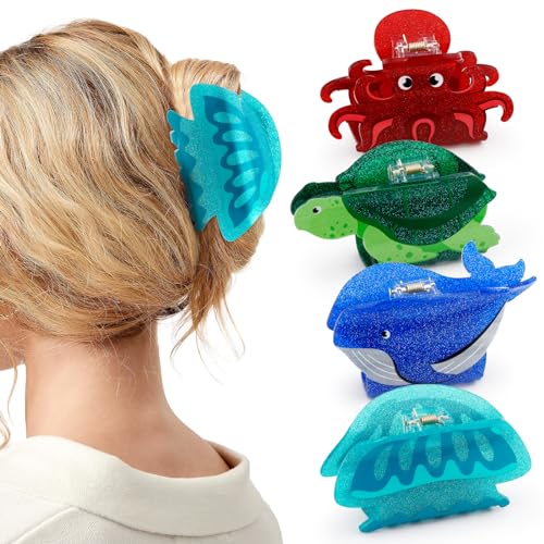 Sea Animals Hair Clips for Women - 4PCS Ocean-Themed Claw Clips