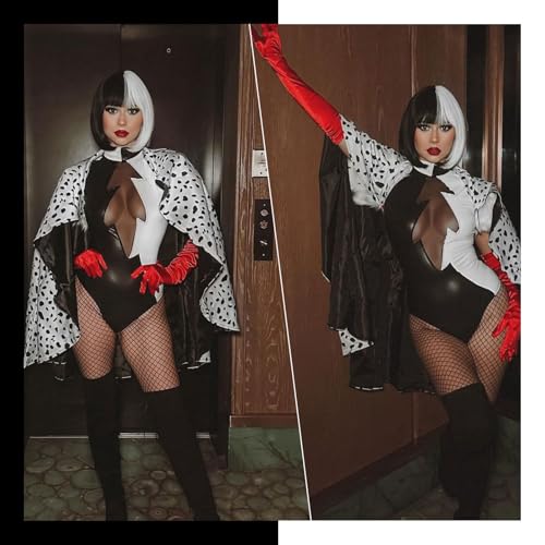 Short Black and White Bob Wig with Bangs for Cosplay and Halloween