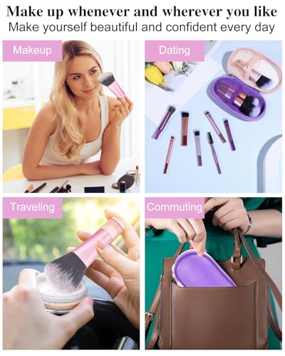 Colorful Mini Travel Makeup Brush Set - 14 Pcs Portable Cosmetic Kit for Women & Kids