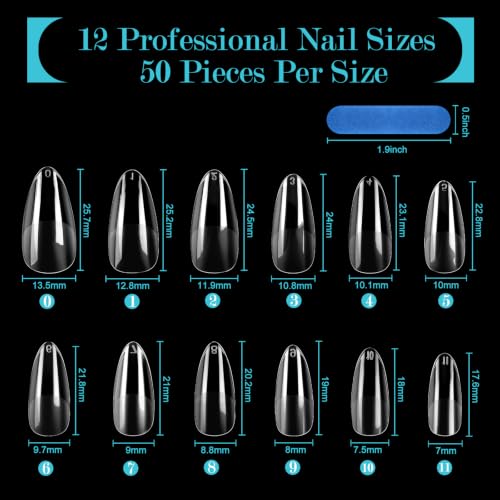 600PCS Almond Nail Tips - Clear Acrylic Half Matte for DIY Manicures