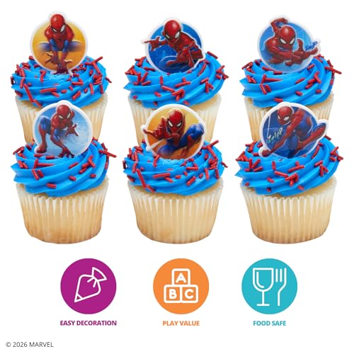 Spider-Man Cupcake Rings - 24 Pack for Birthday Parties