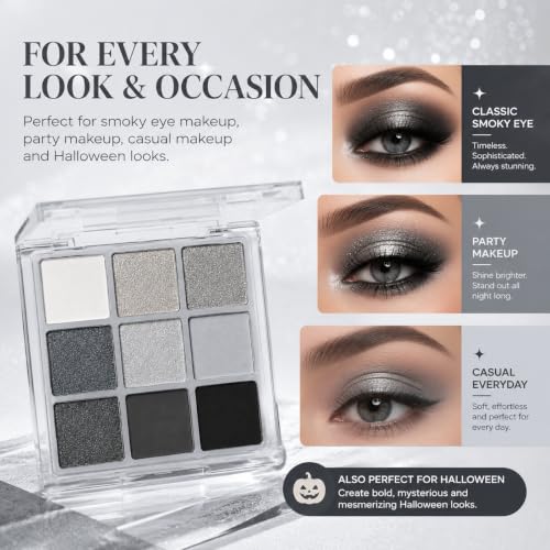 Black Smokey Eyeshadow Palette - 9 Cool Toned Shades