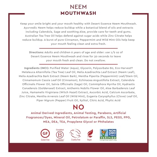 Desert Essence Neem Mouthwash, Cinnamint, Alcohol & Sugar Free - 16 Oz