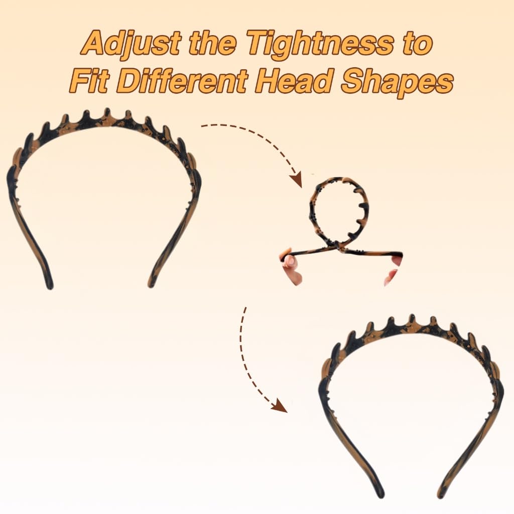 Silicone Comb Headbands for Women - Non-Slip, No Headache Design | 2-Pack in Tortoise & Black