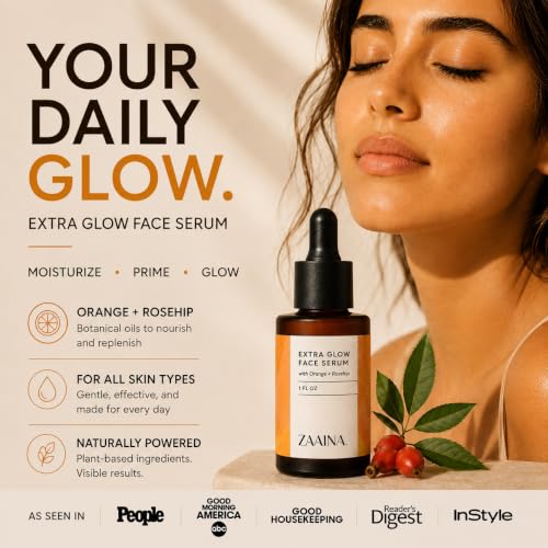 ZAAINA Extra Glow Face Oil Serum for Radiant Skin - 1 oz, Vegan & Hydrating
